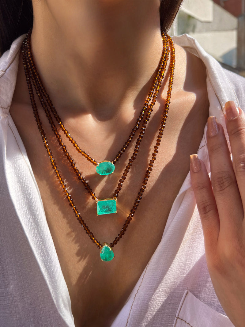 Mix De Três Colares Cristais Marrom Com Gota E Baguete Paraíba Fusion