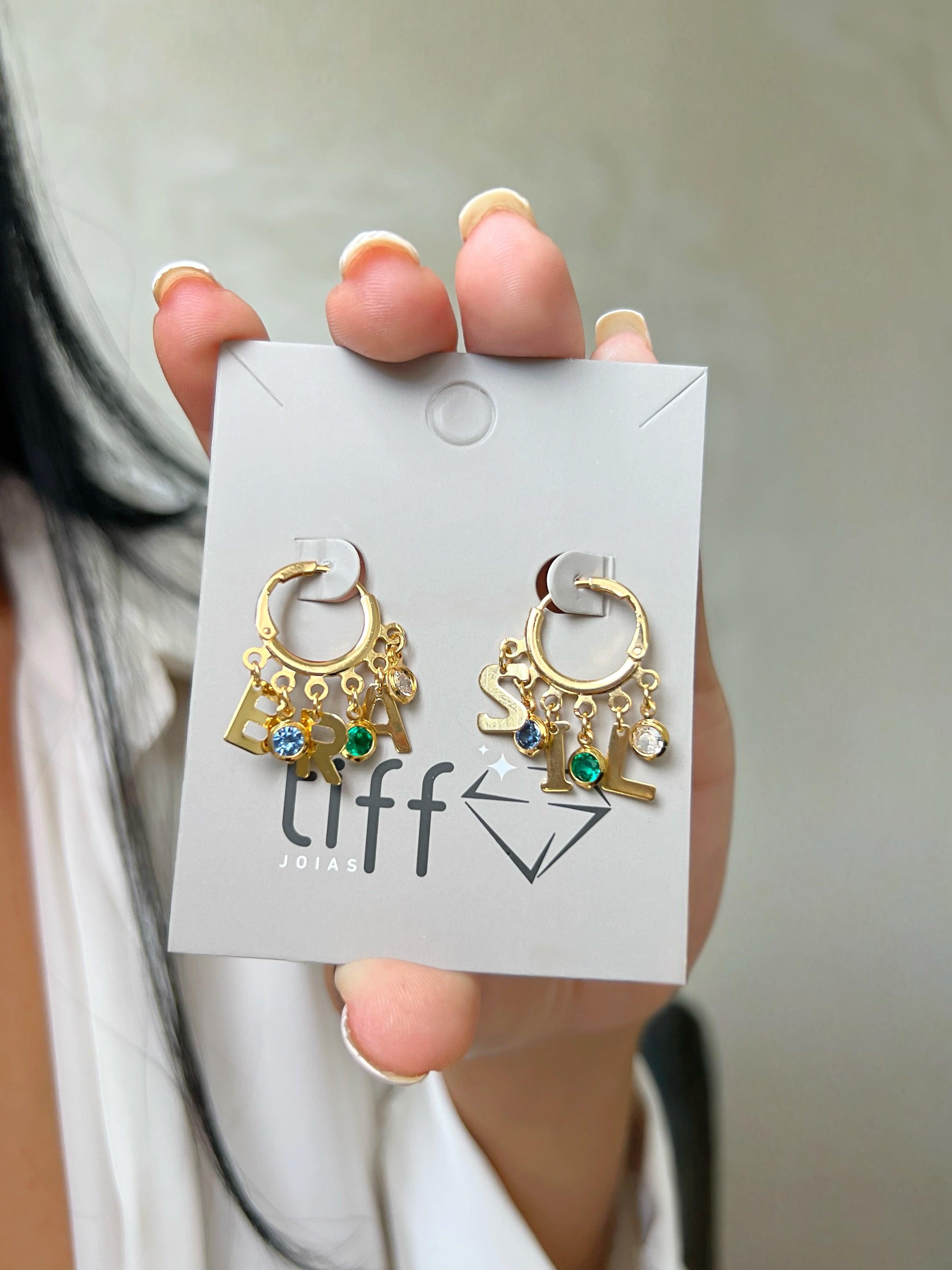 Brinco Argola Brasil Com Zircônias Coloridas