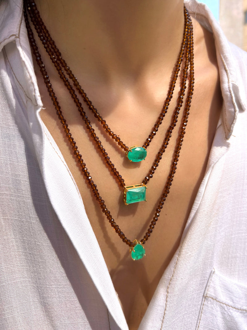 Mix De Três Colares Cristais Marrom Com Gota E Baguete Paraíba Fusion