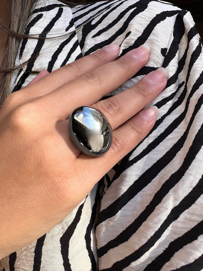 Anel Oval Em Banho Ródio Branco nº18