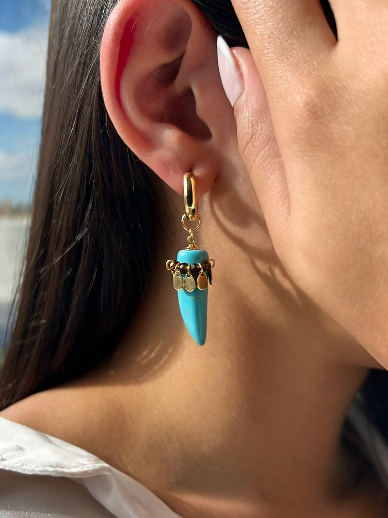 Brinco Argola Dente Turquesa E Gotinhas