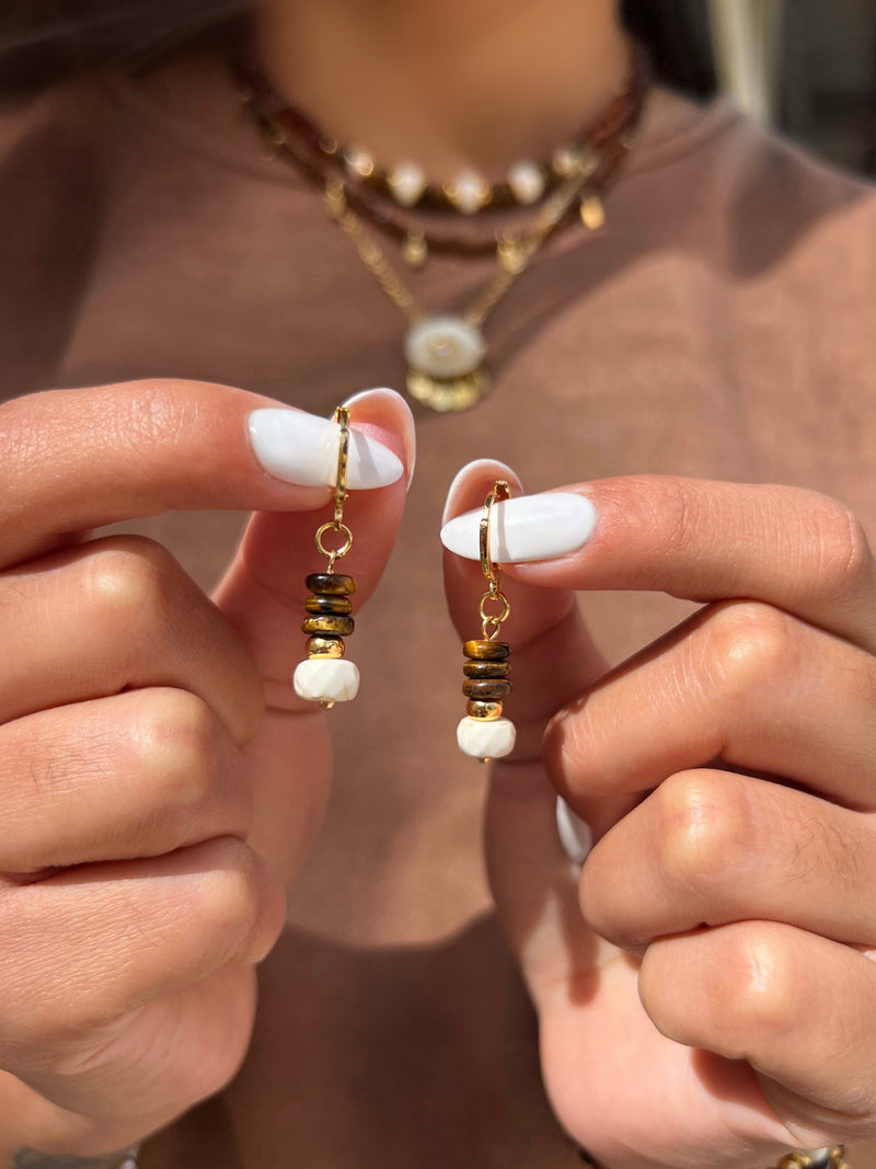 Brinco Argola Pedra Natural Olho De Tigre E Howlita