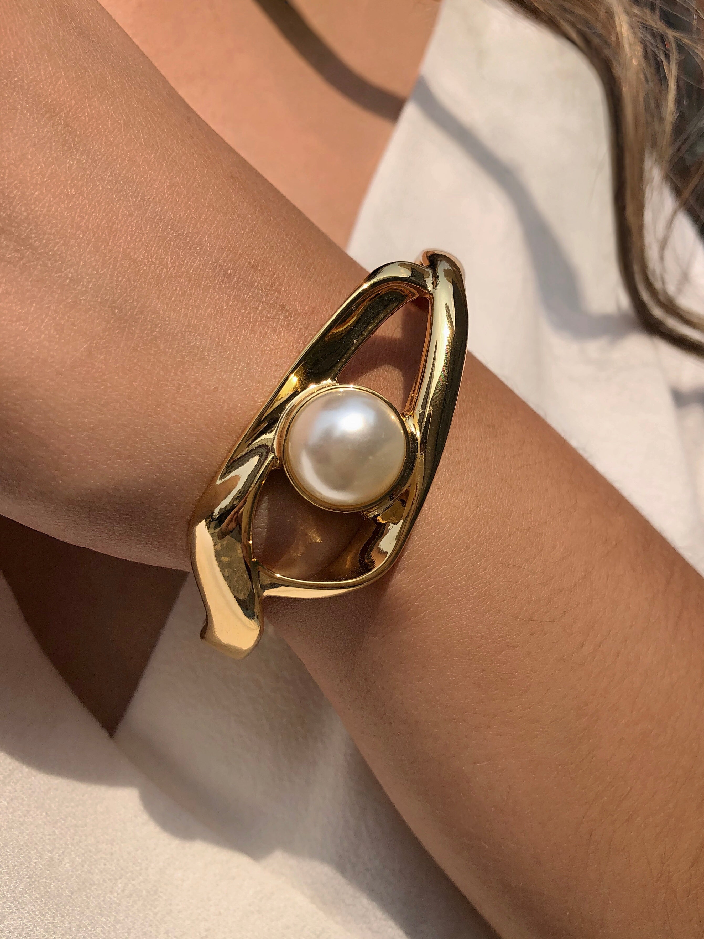 Bracelete Banho Ouro Com Pérola 17cm