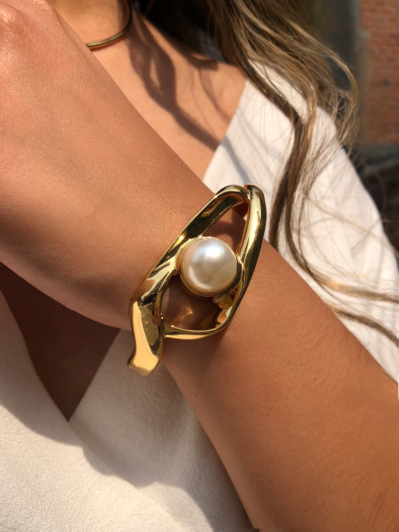 Bracelete Banho Ouro Com Pérola 17cm