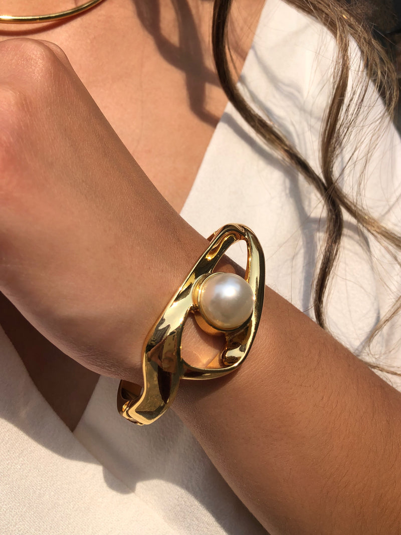 Bracelete Banho Ouro Com Pérola 17cm