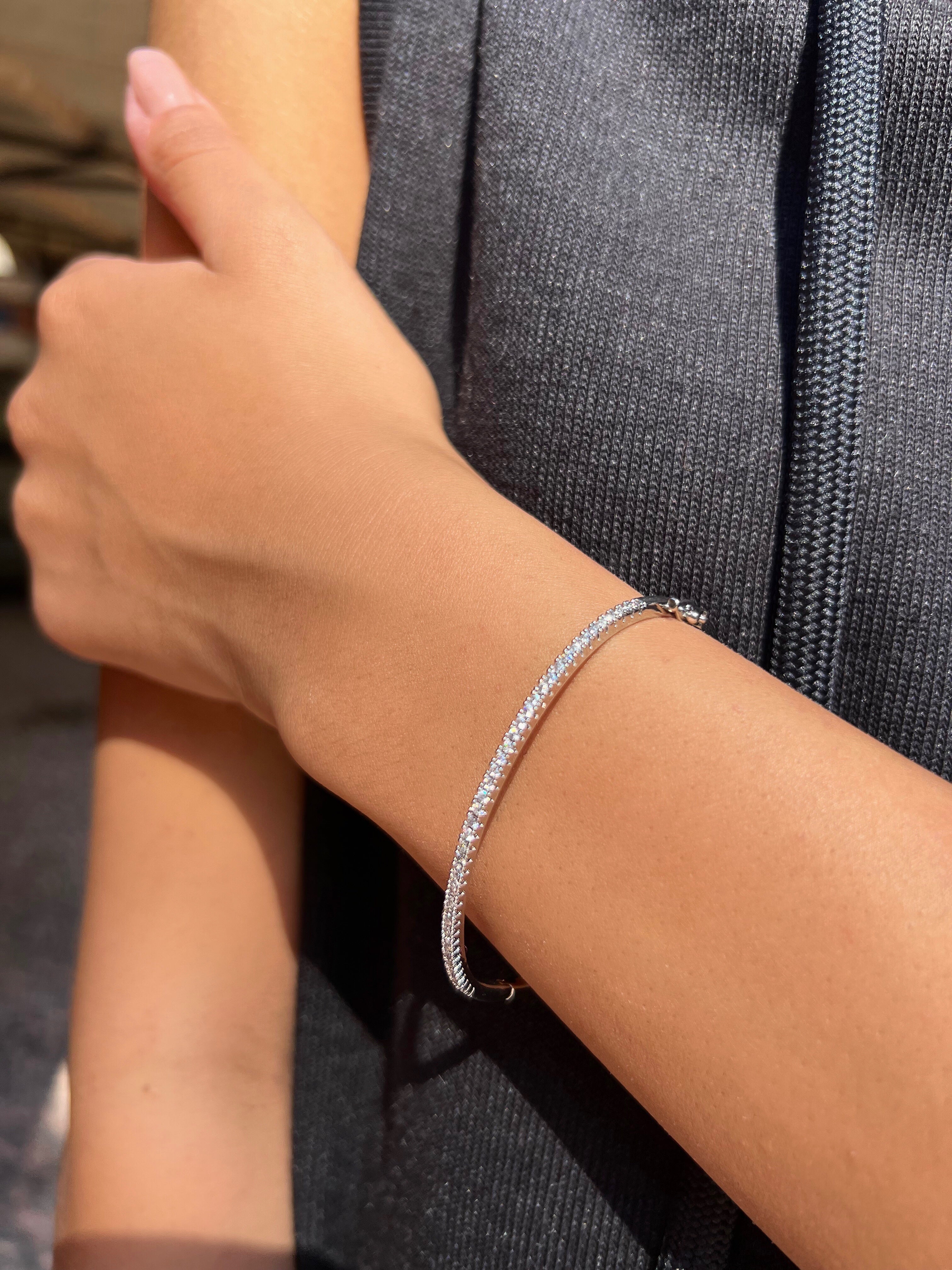 Bracelete Fino Ródio Branco Com Micro Zircônias