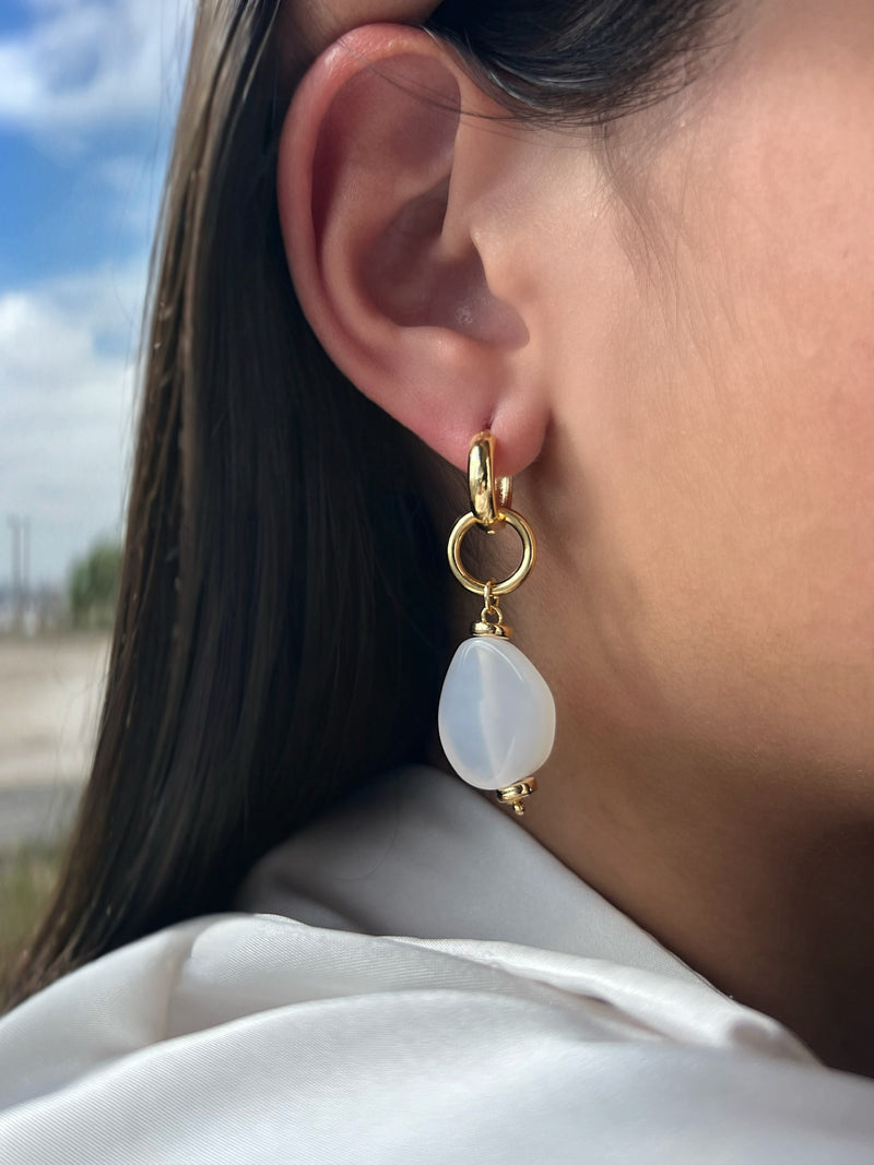 Brinco Argola Pedra Natural Ágata Branca