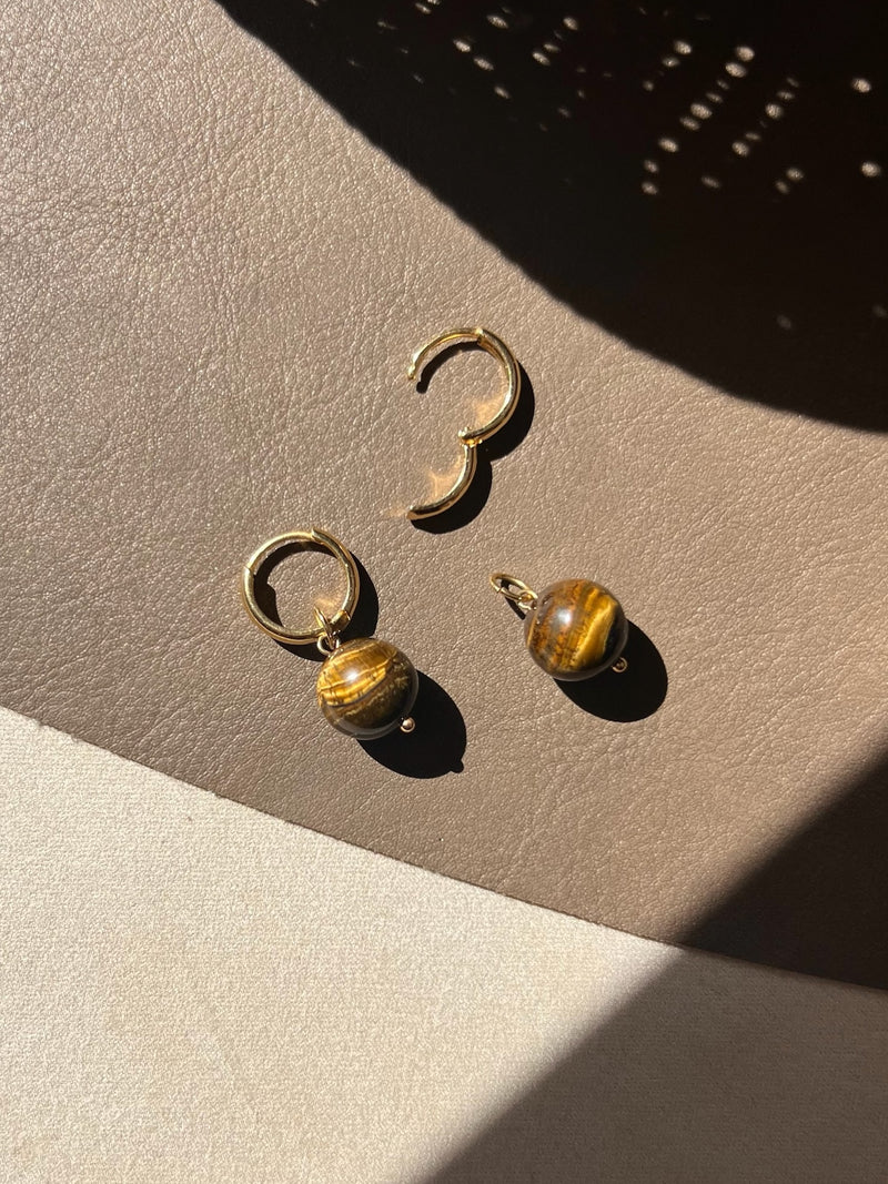 Brinco Argola Pedra Redonda Olho De Tigre