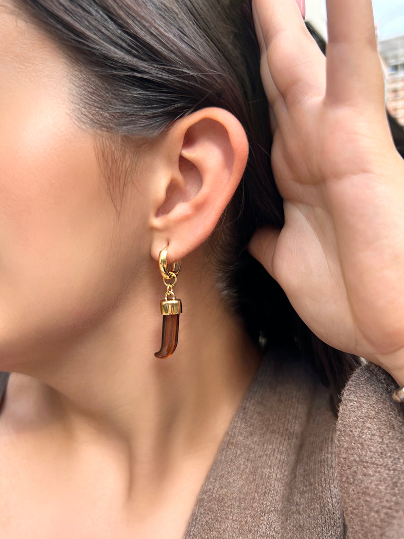 Brinco Argola Dente Marrom