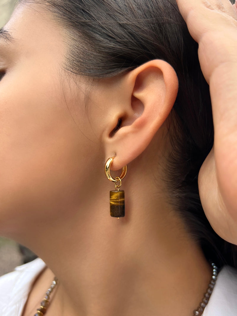 Brinco Argola Pedra Natural Ágata Marrom