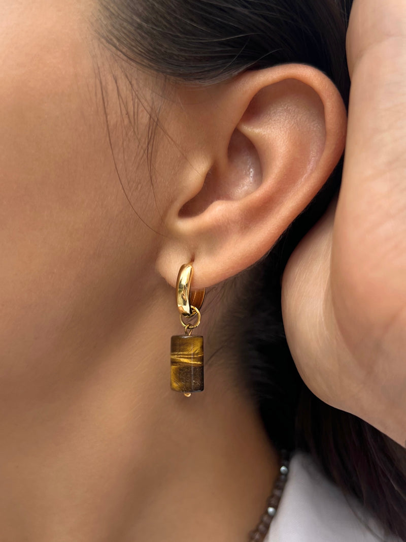 Brinco Argola Pedra Natural Ágata Marrom