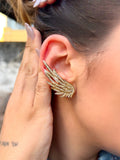 Brinco Ear Cuff Asa Ouro Cravejada Com Micro Zircônias Cristal