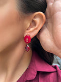 Brinco Pedra Natural Jade Rubi E Gota Vermelho