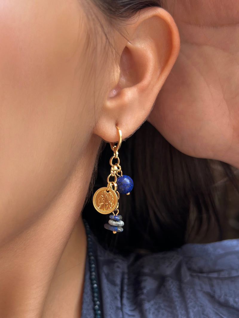 Brinco Argola Pedras Naturais Lapis Lazuli