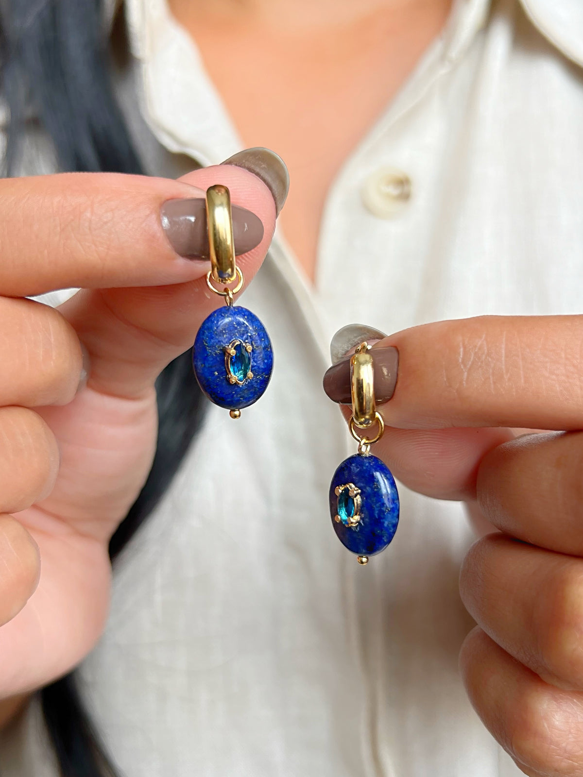 Brinco Pedra Lápis Lazuli Com Argola