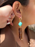 Brinco Pedra Turquesa E Franja Tassel