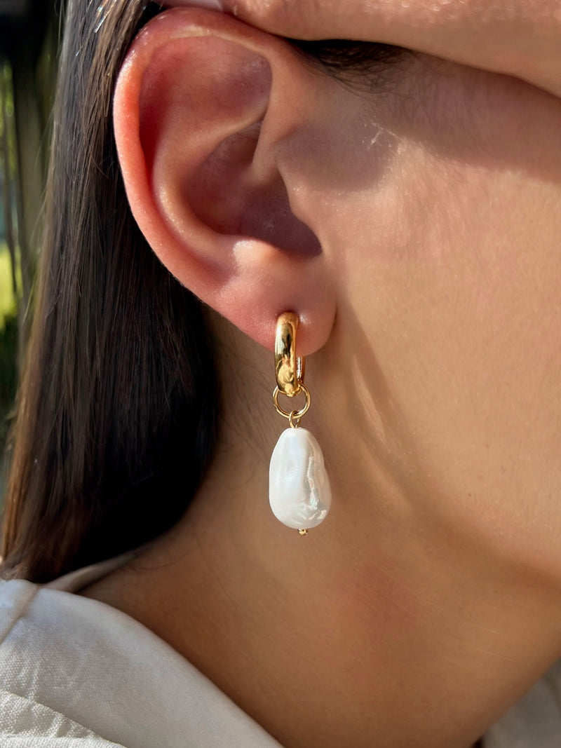 Brinco Argola Banho Ouro E Pérola Shell