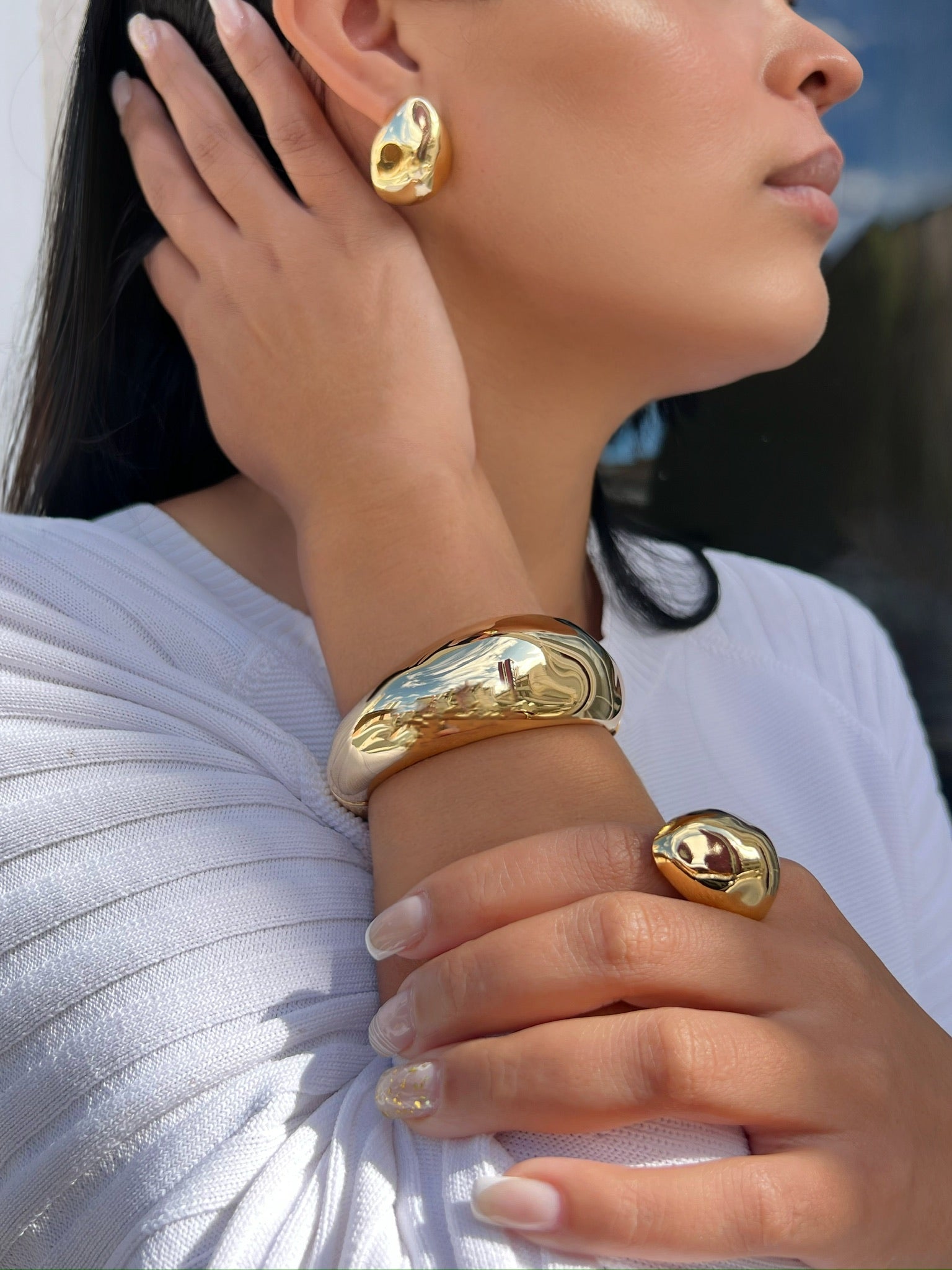 Conjunto De Três Peças Gota Banho Ouro 18k