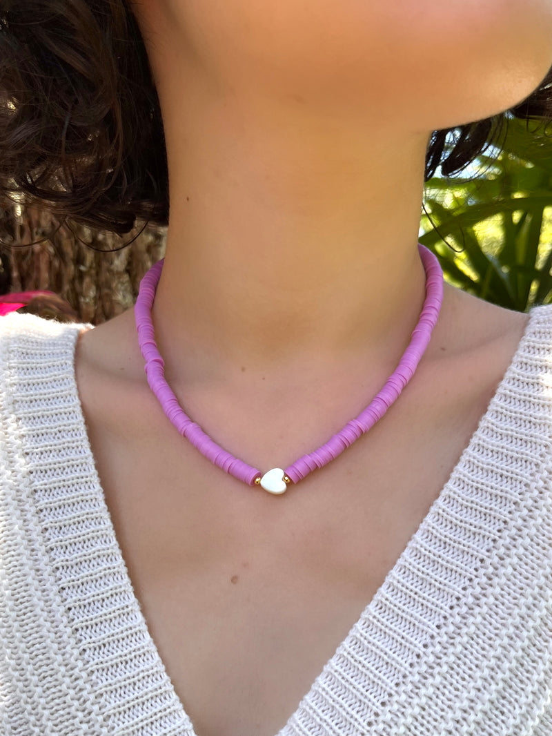 Choker Betina Coração Madrepérola Discos Lilás 40cm*
