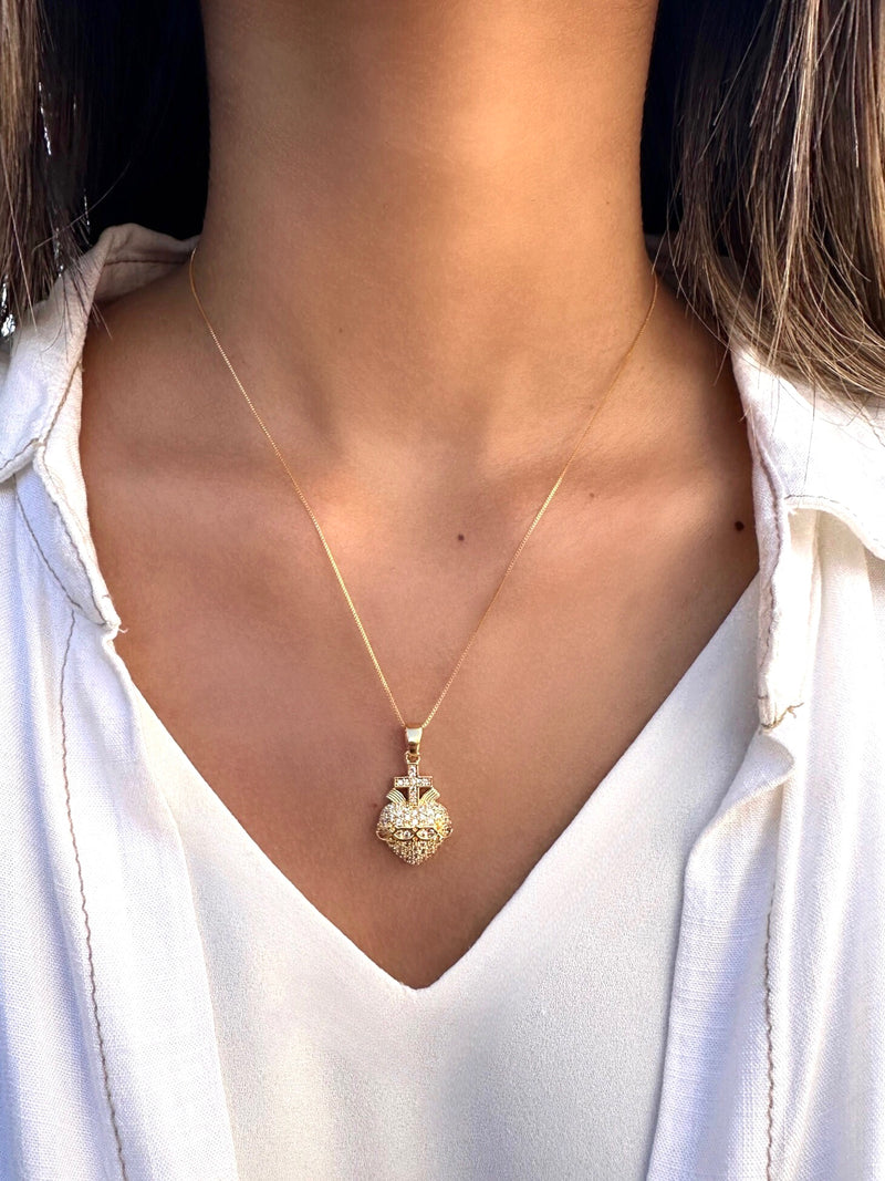 Colar Sagrado Coração De Jesus Cravejado 45cm