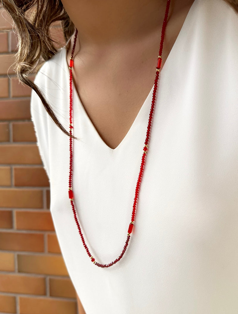 Colar Ana Em Cristais Vermelho Cherry Com 90cm