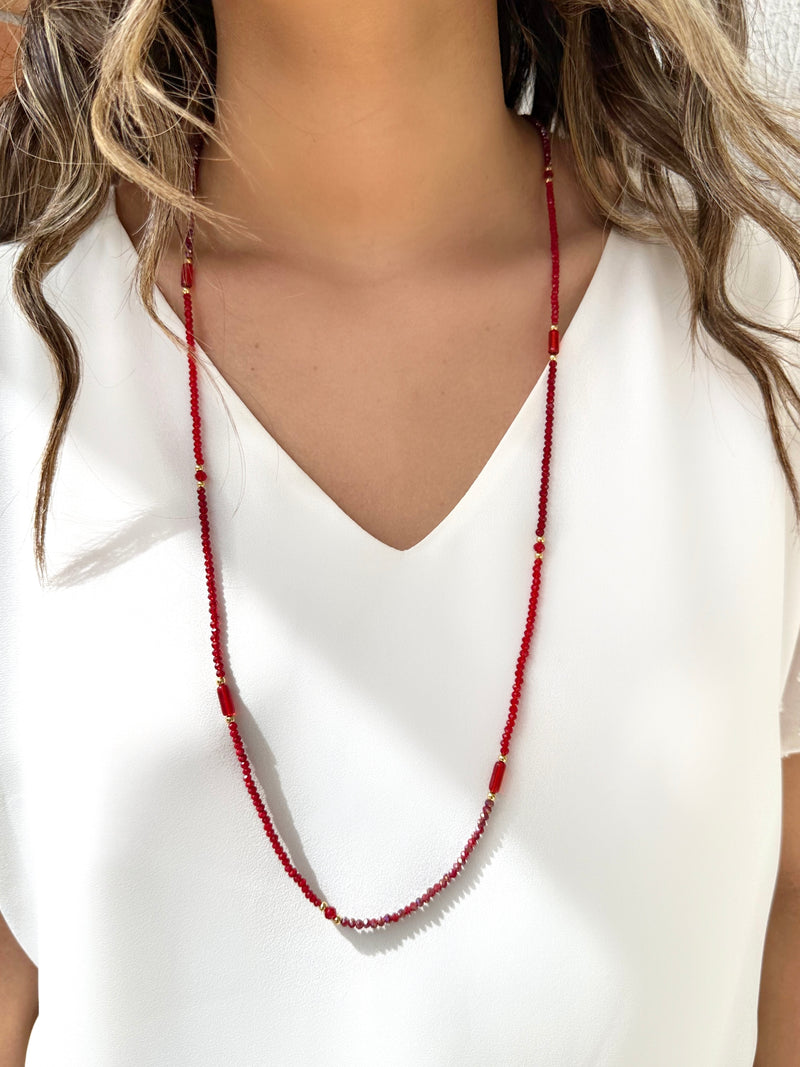 Colar Ana Em Cristais Vermelho Cherry Com 90cm