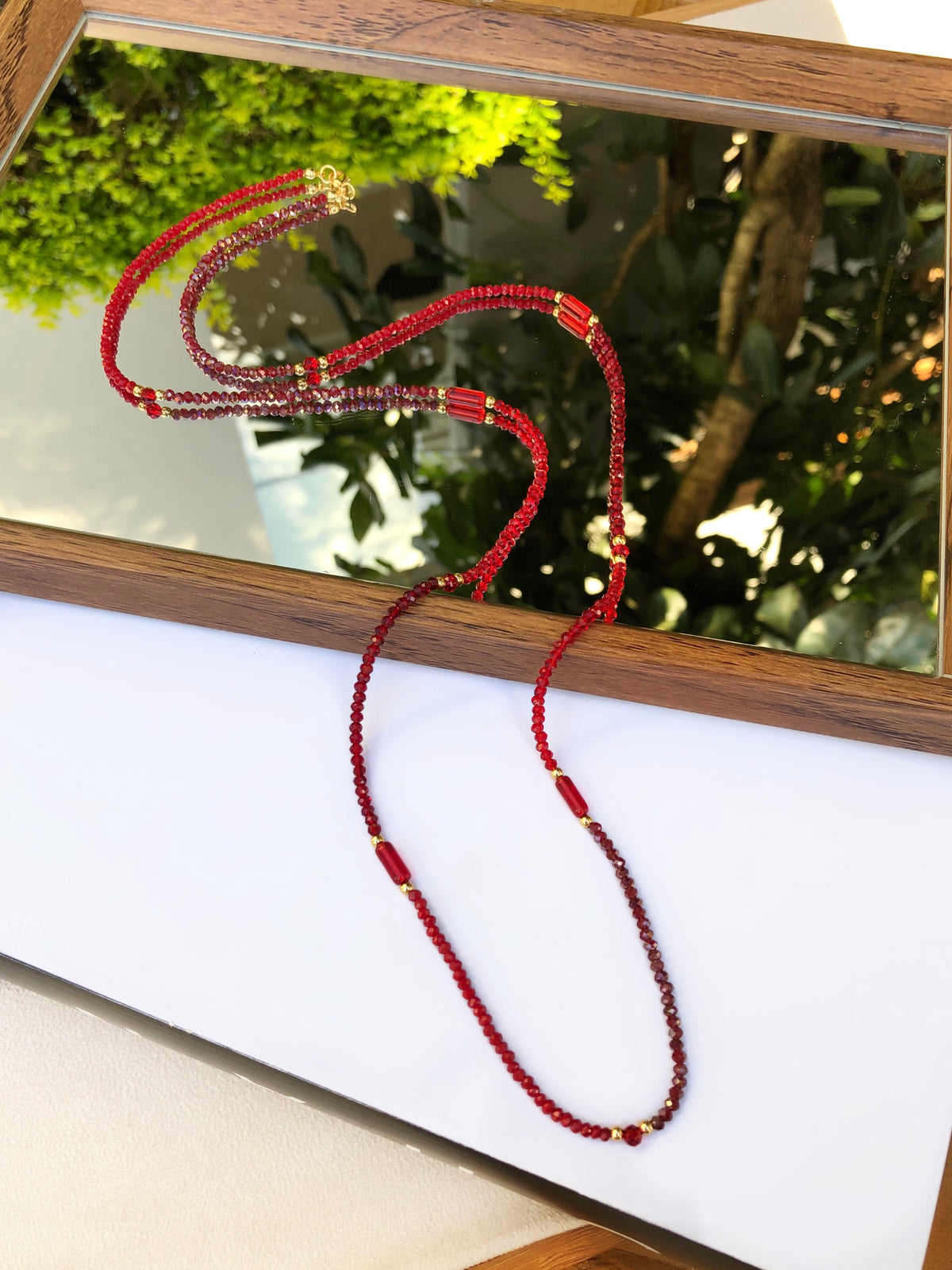 Colar Ana Em Cristais Vermelho Cherry Com 90cm