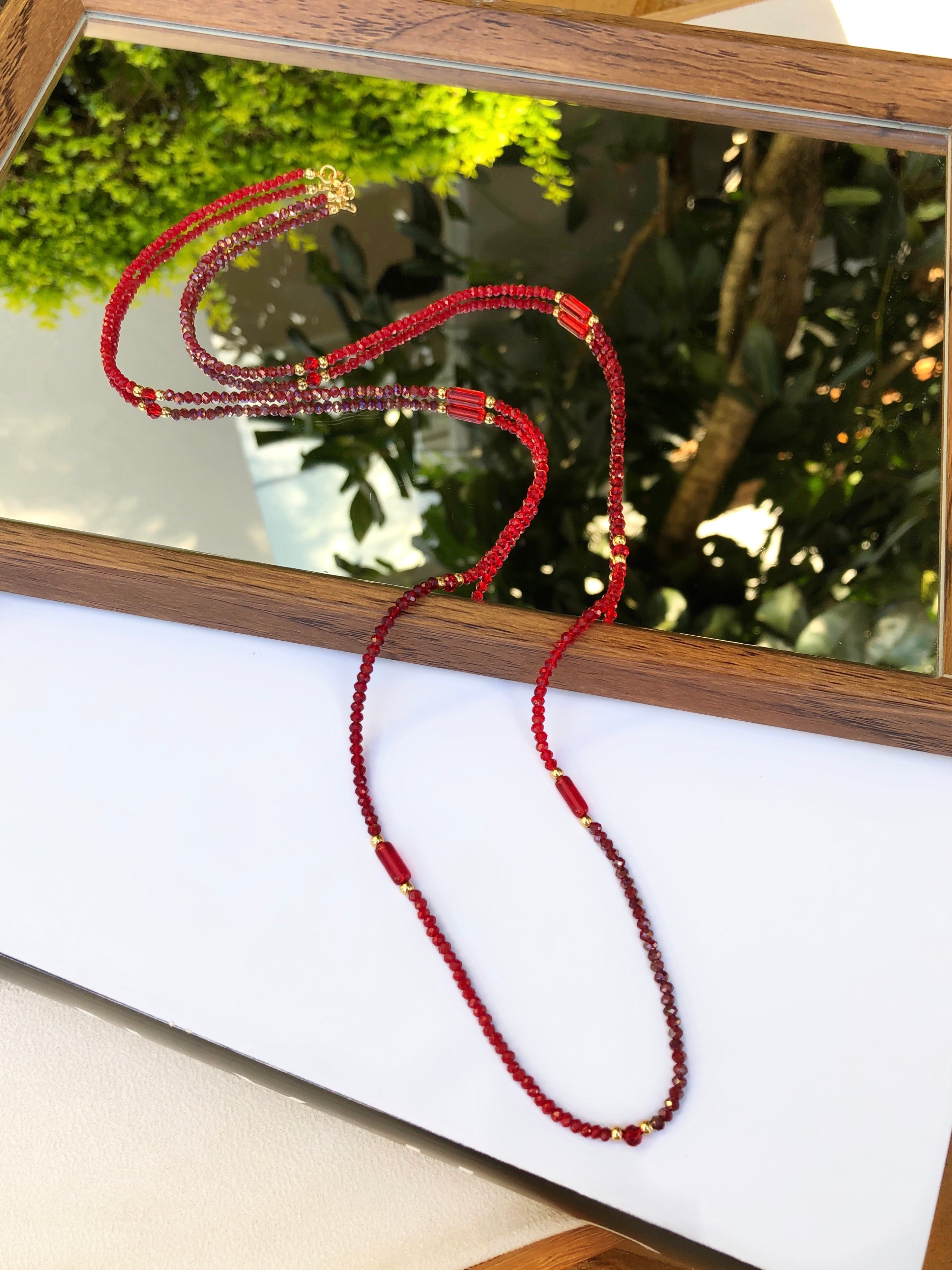 Colar Ana Em Cristais Vermelho Cherry Com 90cm