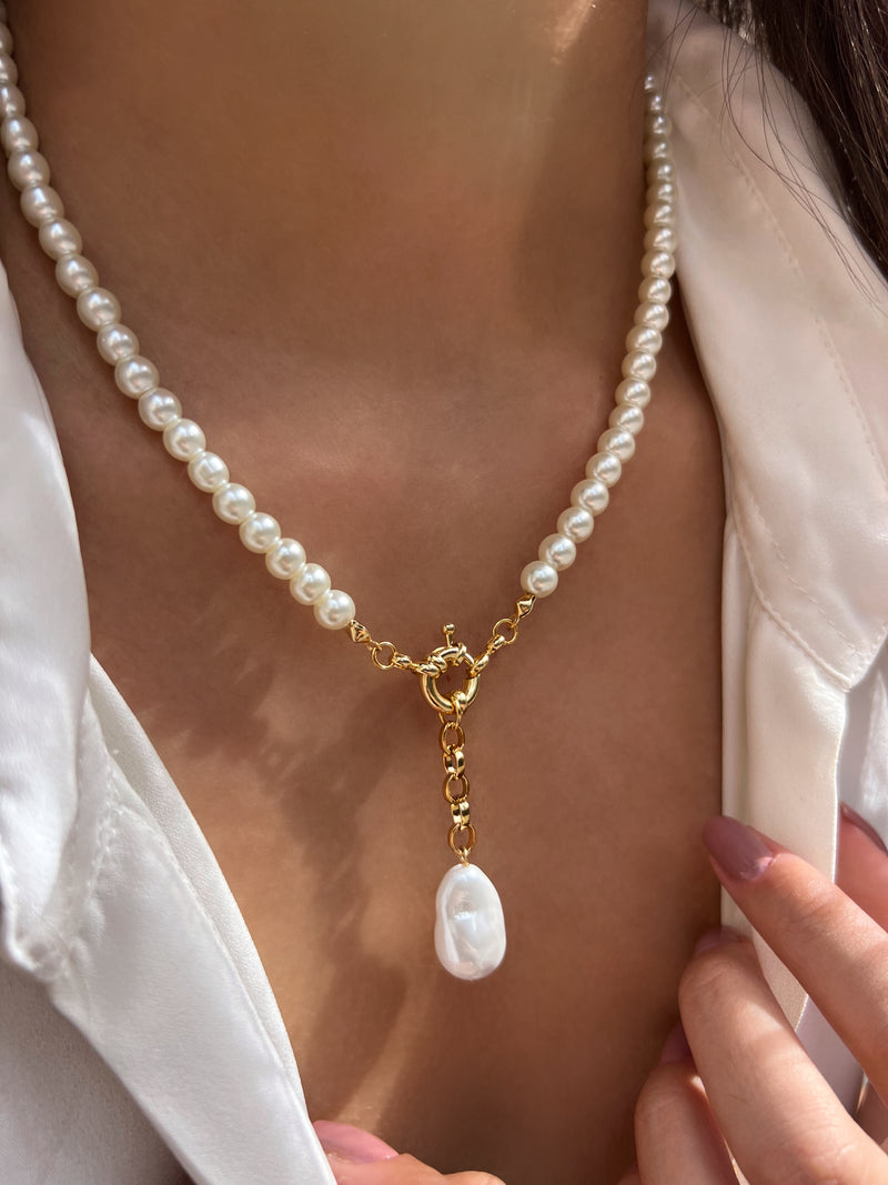 Colar Clássico Pingente Pérola Shell Semijoia Banhado A Ouro 50cm