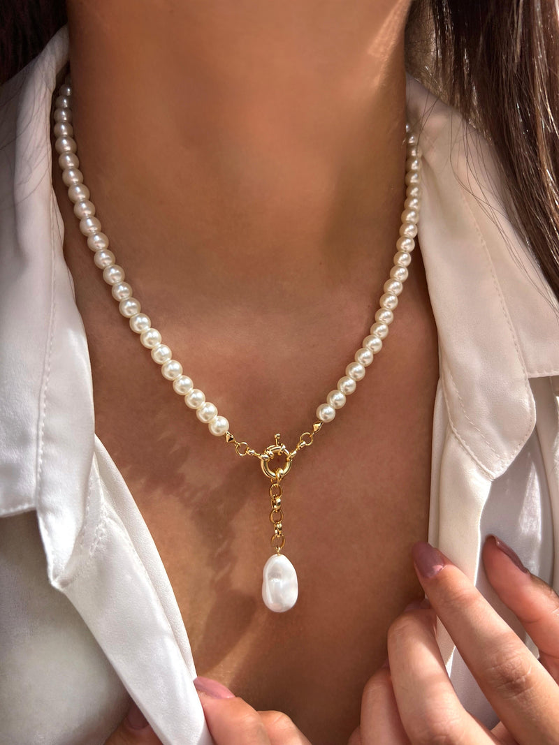 Colar Clássico Pingente Pérola Shell Semijoia Banhado A Ouro 50cm