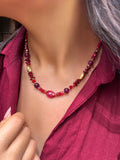Colar Com Cristais e Pedras Naturais Com Jade Rubi 45cm