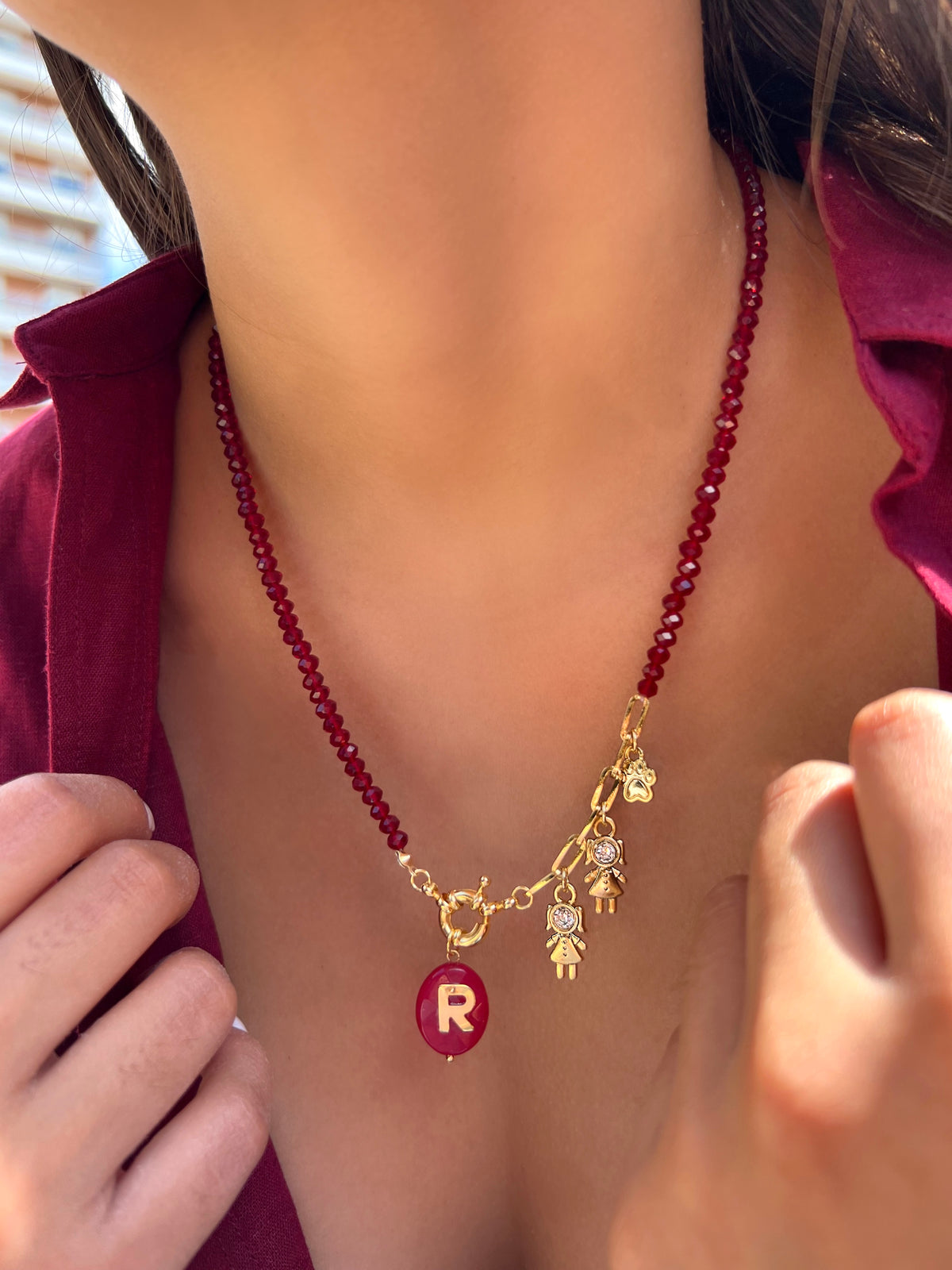 Colar Pins Removíveis Com Inicial Jade Rubi 50cm