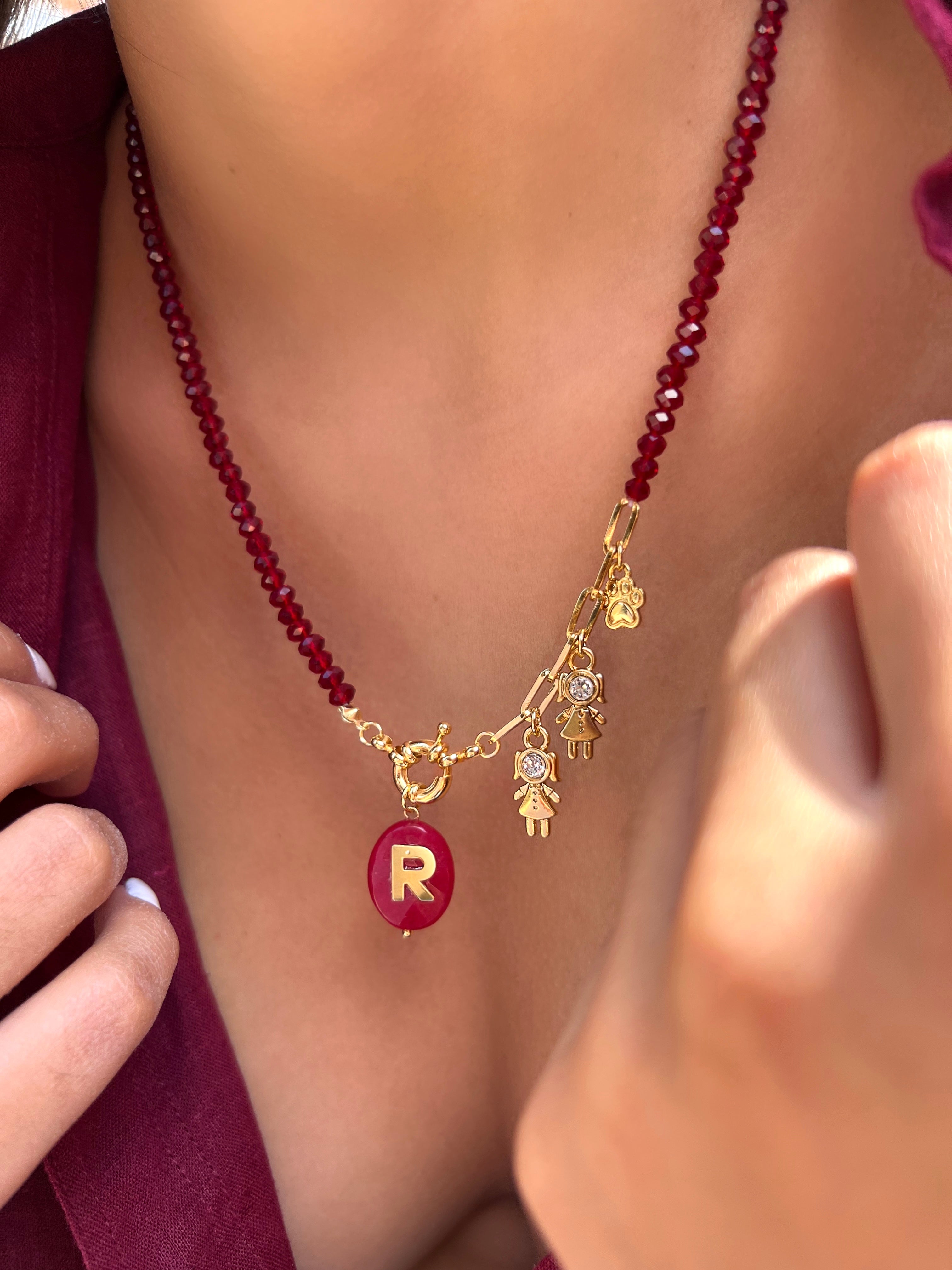 Colar Pins Removíveis Com Inicial Jade Rubi 50cm