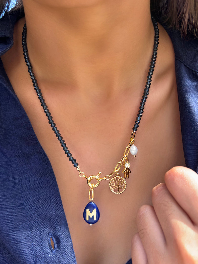 Colar Pins Fixos Com Inicial Lapis Lazuli 50cm