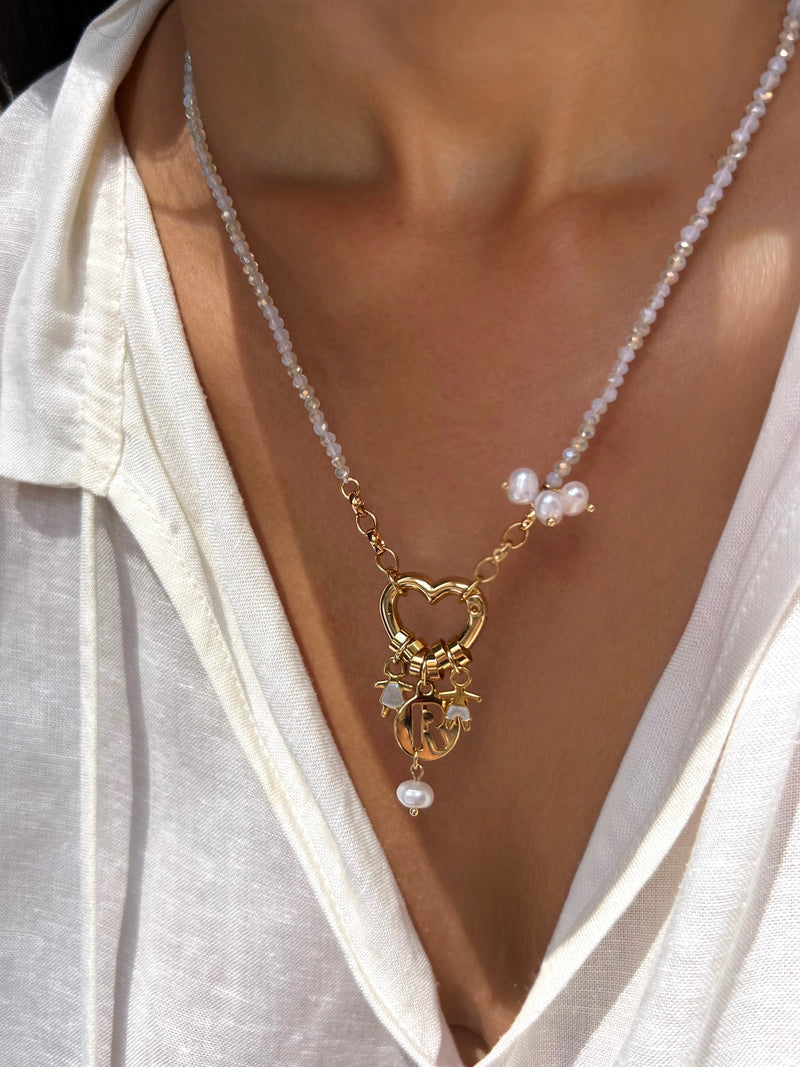 Colar Com 2 Filhos Coração e Inicial 45cm