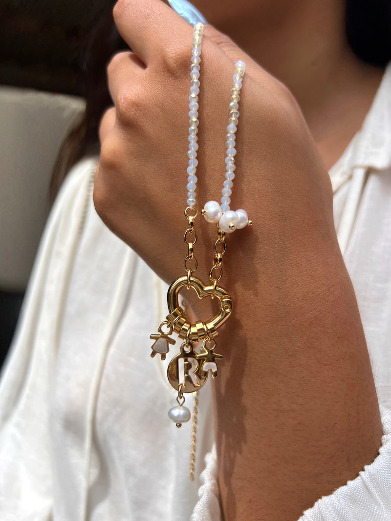 Colar Com 2 Filhos Coração e Inicial 45cm