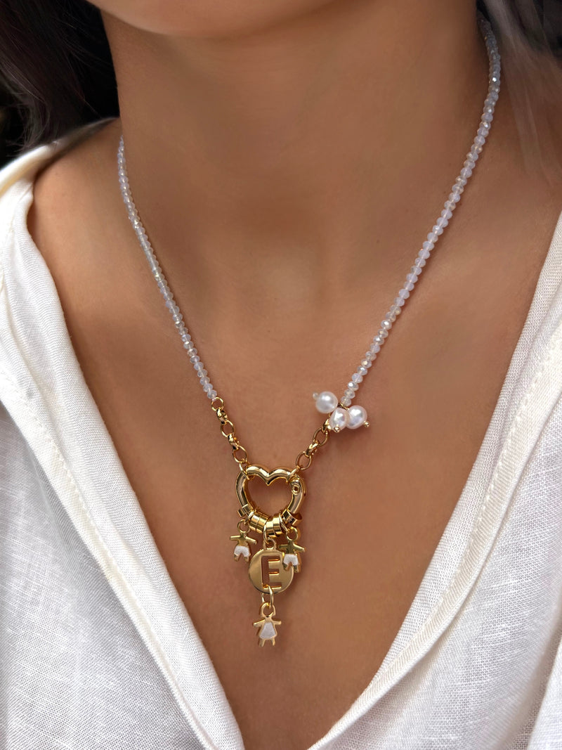 Colar Com 3 Filhos Coração e Inicial 45cm