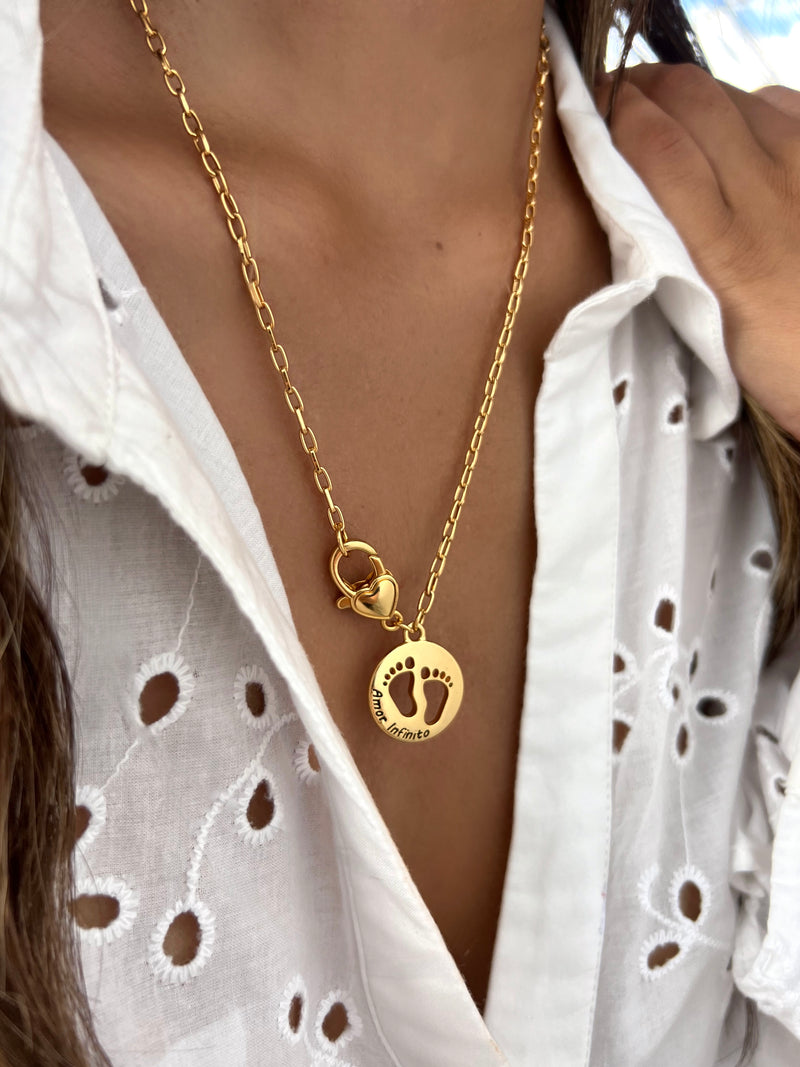 Colar Amor Infinito Com Fecho Lagosta Coração Corrente Elos Fina 50cm