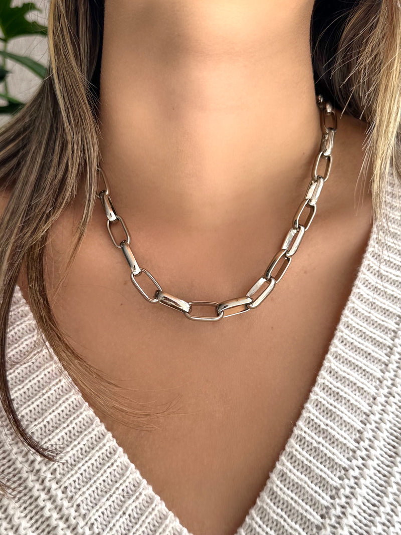 Colar Corrente Elos G Em Rodio Branco 50 cm