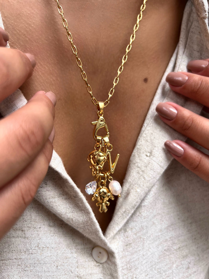 Colar 2 FILHOS + 1 Letra Corrente Mini Elos Longo 60cm