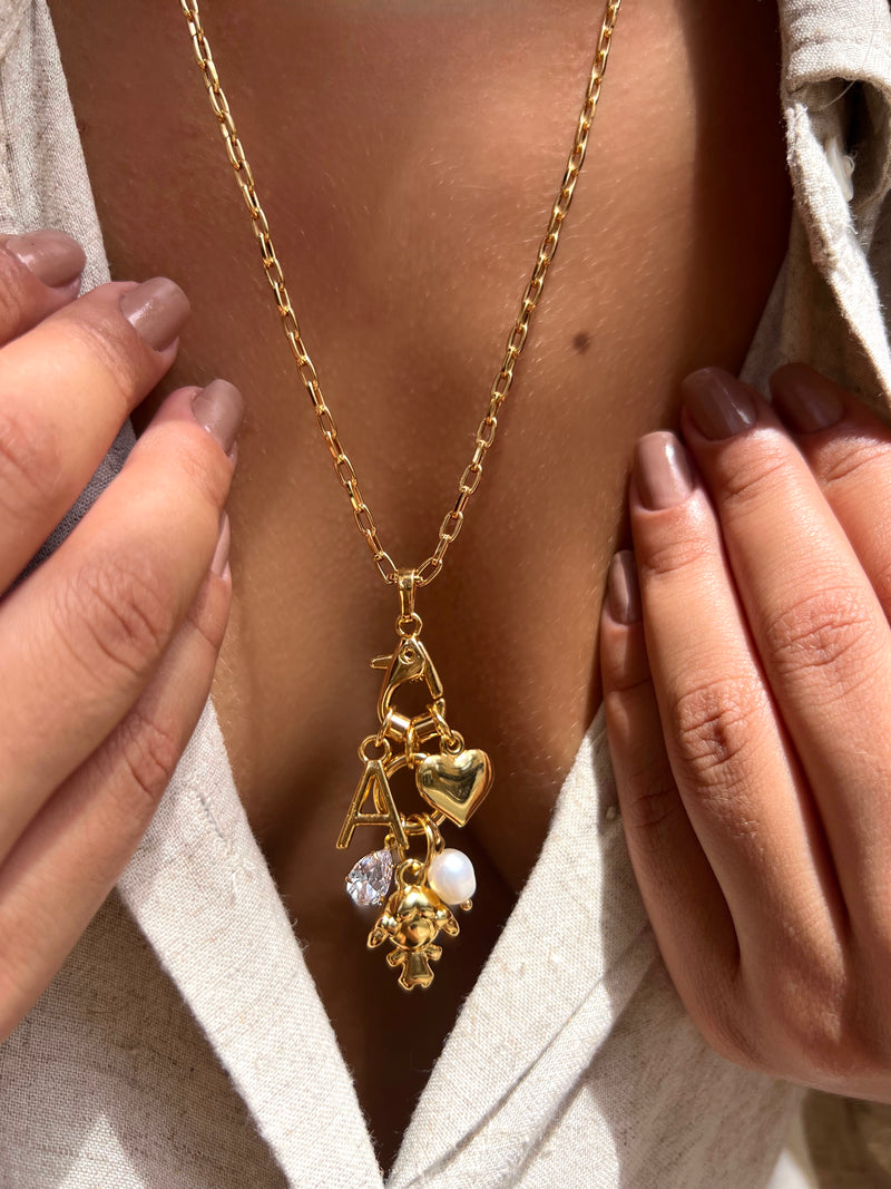 Colar 1 FILHA + 1 Letra + 1 Coração Corrente Mini Elos Longo 60cm