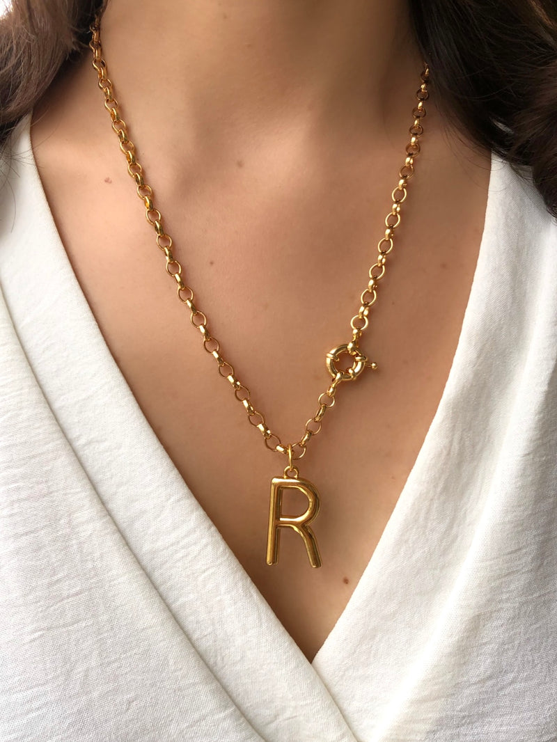 Colar Corrente Portuguesa Média Personalizado Com Letra Grande 50cm