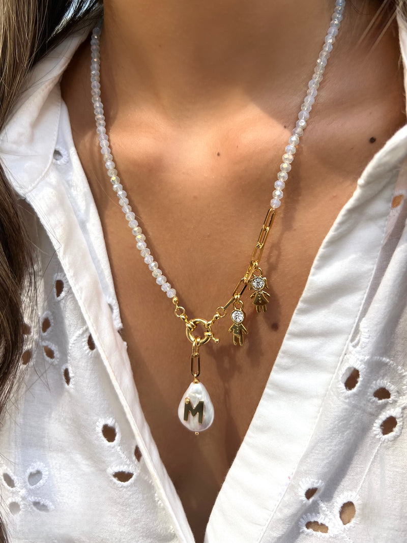 Colar 2 FILHOS Com Inicial Pérola Barroca 50cm
