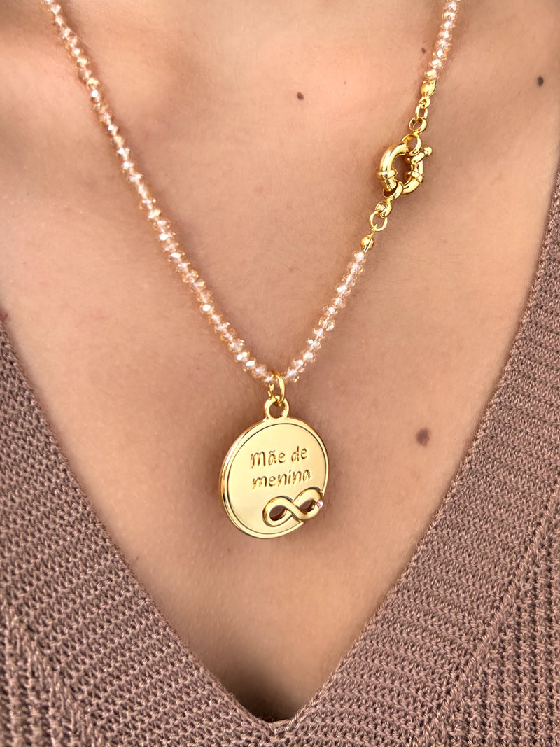 Colar Mãe De MENINA Cristais Lapidados 45cm