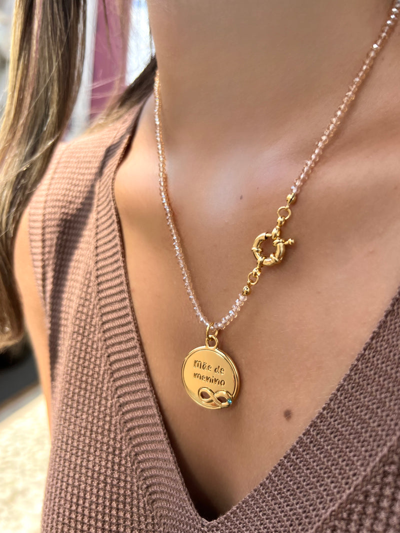 Colar Mãe De MENINO Cristais Lapidados 45cm