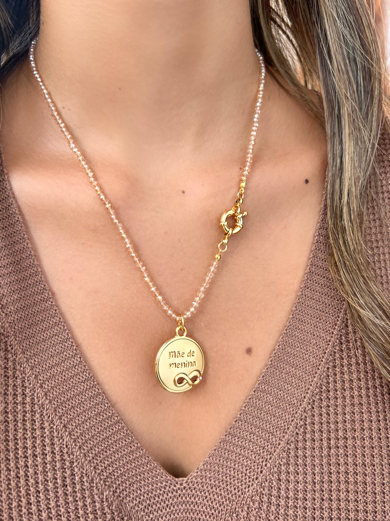 Colar Mãe De MENINA Cristais Lapidados 45cm