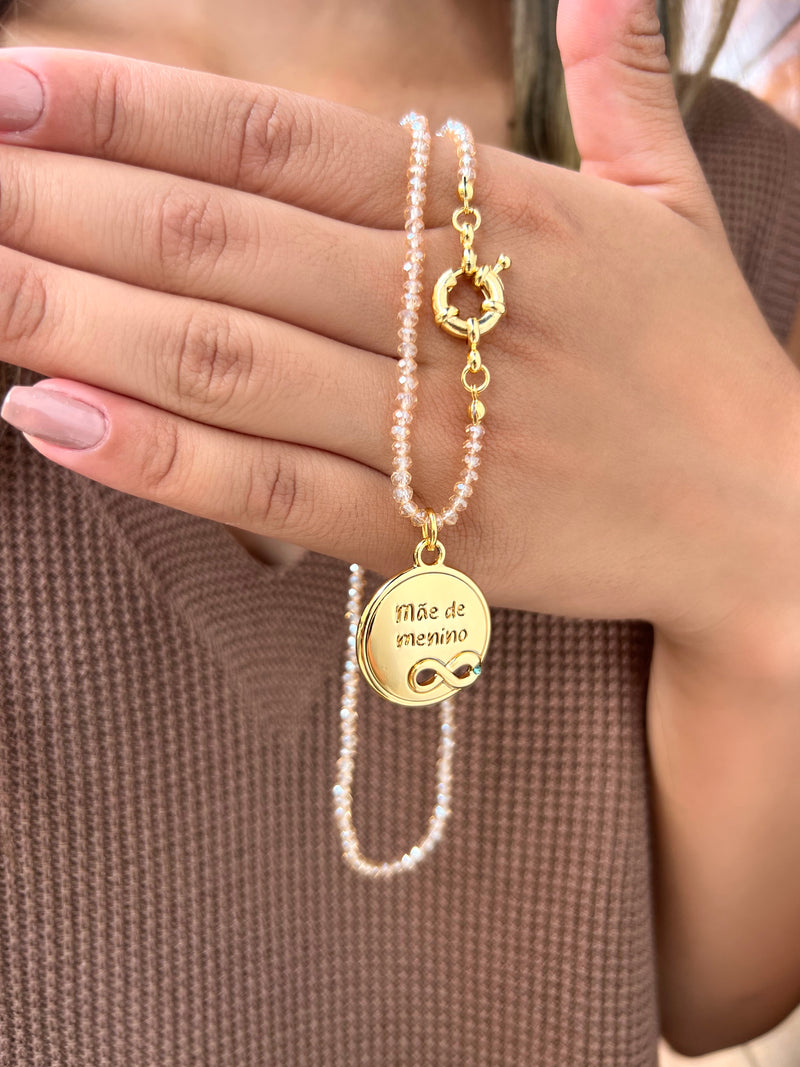 Colar Mãe De MENINO Cristais Lapidados 45cm