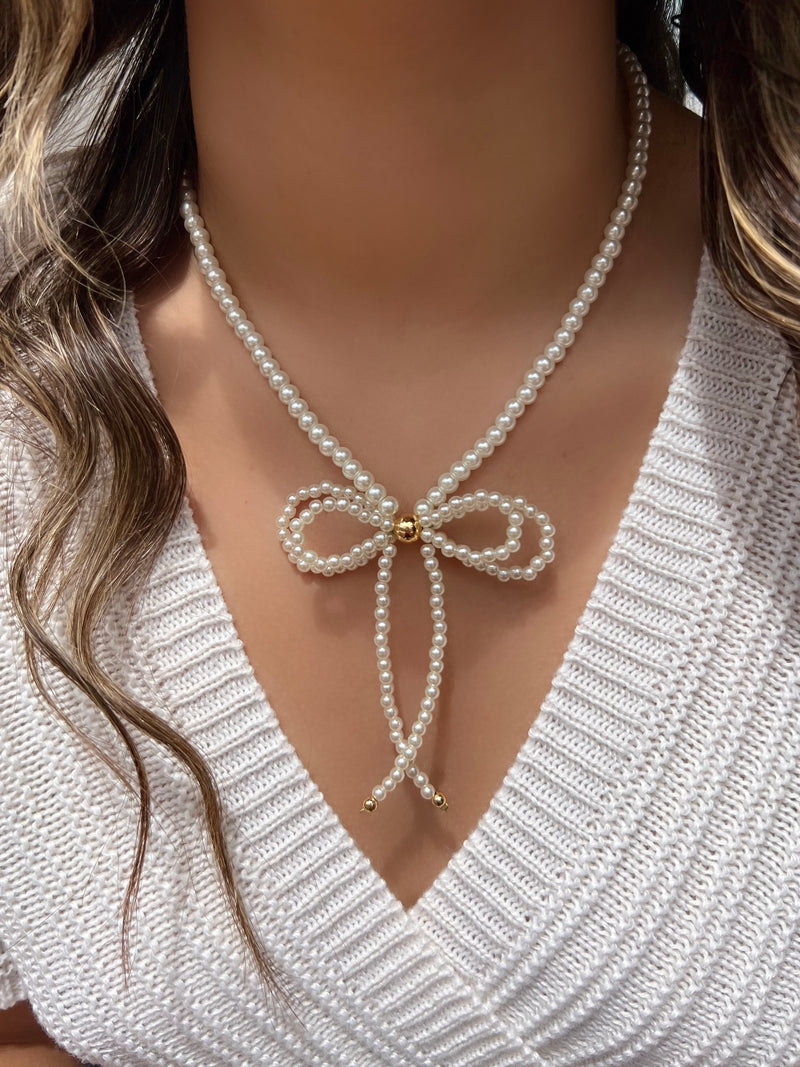 Colar Laço Duplo Pérola 45cm