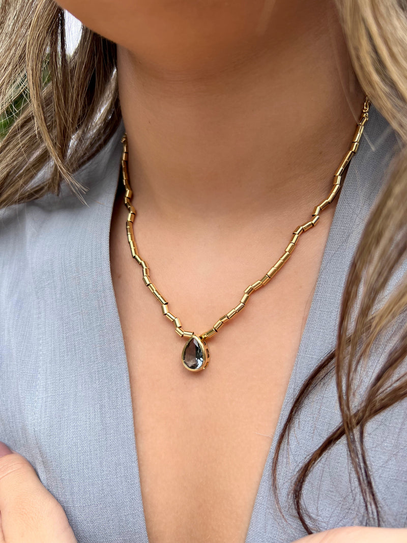 Colar Diana Com Gota Lapidada Cor Grafite 45cm