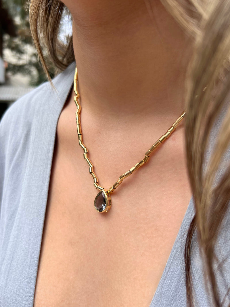 Colar Diana Com Gota Lapidada Cor Grafite 45cm